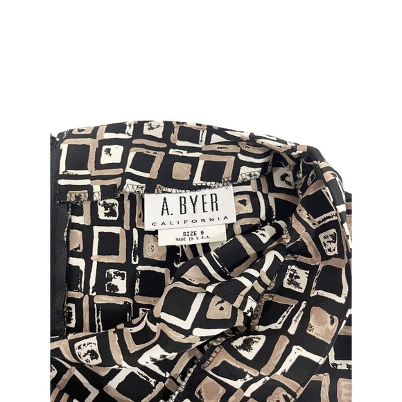 Vintage A Byer Skirt Womens 9 Midi Side Slit Polyester Brown Black Midi Skirt - Picture 2 of 7